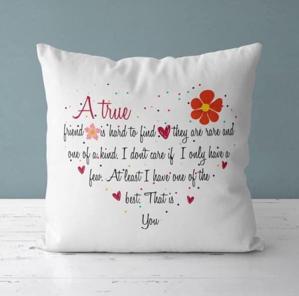 Strivee - Pillow Cover & Insert - Inspirational Friendship Uplifting Motivational Cushion Gift Idea for His or Her, A True Friend Quote Cushion
