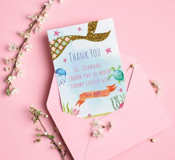 Strivee - Mermaid Party Thank You Cards for Girls | Blue Kids Favour Notes Pack