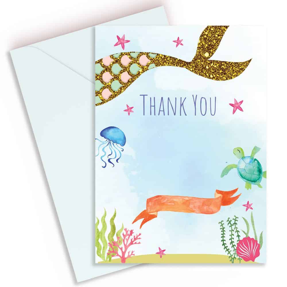 Mermaid Party Thank You Cards for Girls | Blue Under the Sea Invites