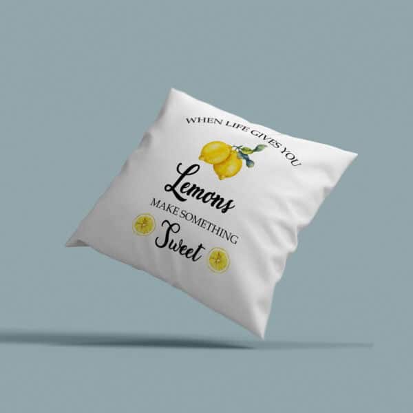 Strivee - Pillow Cover & Insert - Cheerful Inspirational Motivational Home Decor Cushion | When Life Gives You Lemons Make Something Sweet Quote Cushion