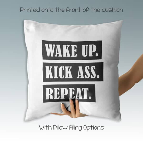 Strivee - Pillow Cover & Insert - Funny Decorative Home Decor Throw Pillow | Wake Up Kick Ass Repeat Quote Cushion