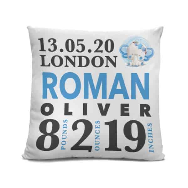 personalised baby cushion for new baby boy