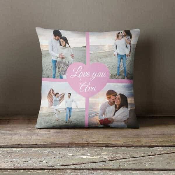 Strivee - Personalised Heart Photo Collage Cushion with Customised Text