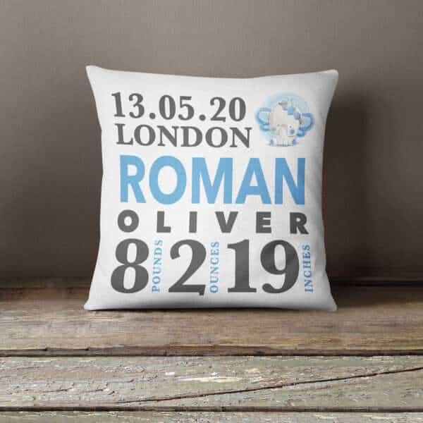 Strivee - Personalised Baby Cushion for New Baby Boy - Perfect Gift