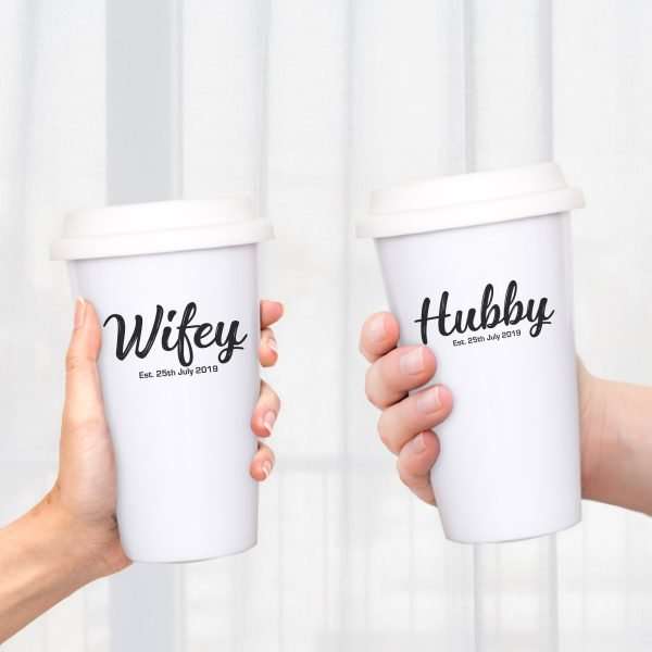 Strivee - Hubby and Wifey Ceramic Travel Mug - Personalised Anniversary Gift