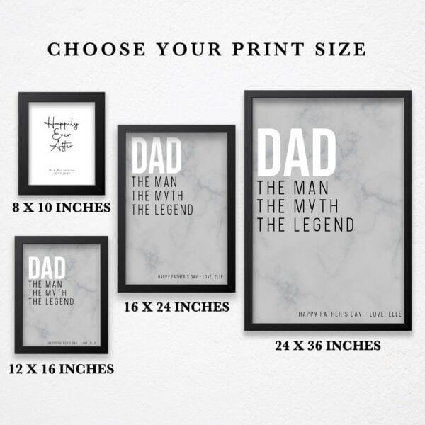 Strivee - Personalised 'The Myth, The Man, The Legend' Dad Print - Celebrate Fatherhood in Style